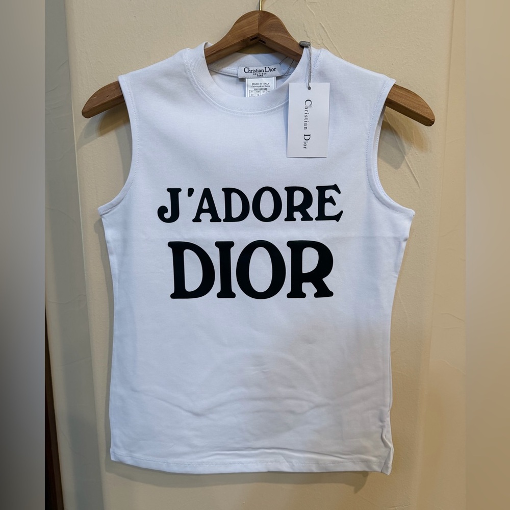 J'ADORE Dior Logo Tank Top muscle t shirt Size EU 38-40 US size 10 white/black